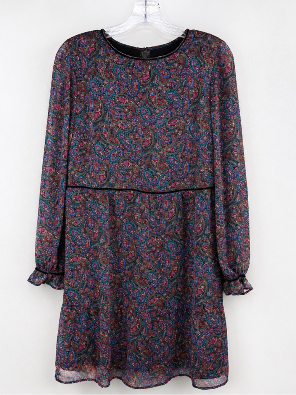 LOFT Paisley Chiffon Shift Dress Ruffle Sleeve Lined Size Medium